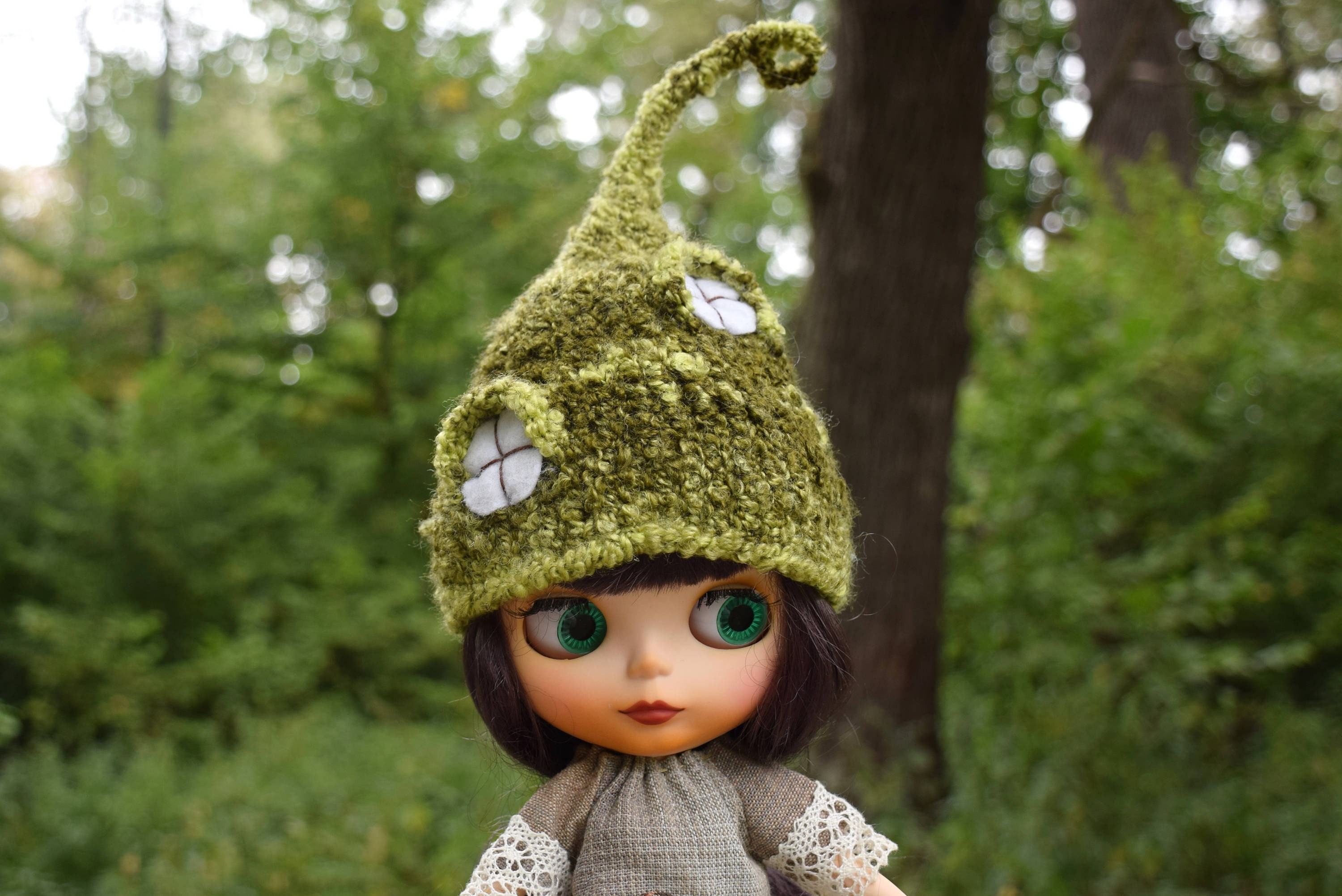 Blythe hat Pixie bonnet for custom Blythe doll  Hand knitted elf hat …