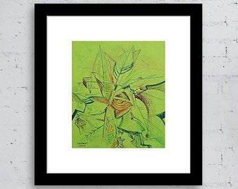 Original Art, Abstract Art, Urban Leaf, Mixed Media, Green Paper, Organic Art, Colored Pencil