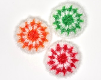 Pack of 3 Crochet Dish Scrubbies | Korean Style Pot Scrubber, Reusable Kitchen Sponge