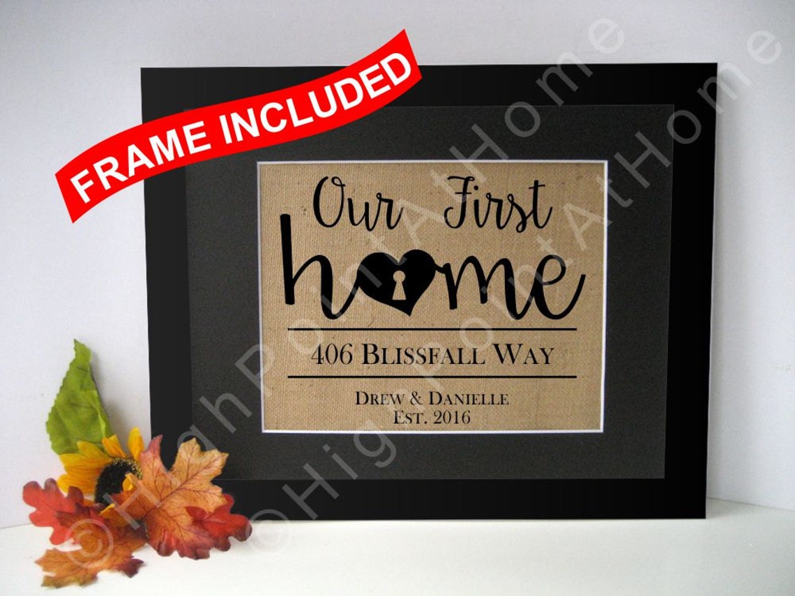 First Home Monogram First Home - Personalized Family Name Sign WITH FRAME - Burlap ...