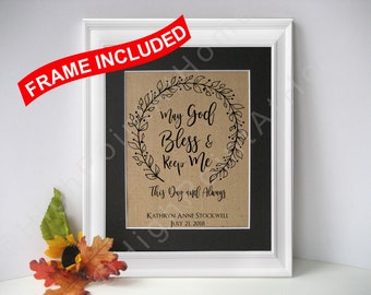 New Baby Burlap Print - Personalized Baby Gift - FRAMED New Baby God Bless and Keep Me - Burlap Nursery Decor- Gift for Newborn and Parents