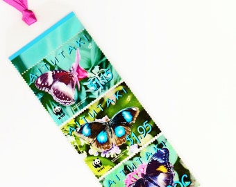 Butterfly Bookmark-Laminated Plastic 2008 Aitutaki Cook Island Postage Stamps-Butterflies-Handmade Postal Art