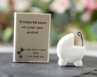 New Baby Gift ornament, Matchbox Pram new baby keepsake,  welcome to the world, Porcelain Gift, personalised gift