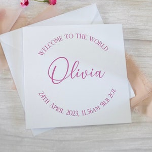 Nouvelle carte de naissance, Bienvenue dans le monde, Petite fille, Carte personnalisée