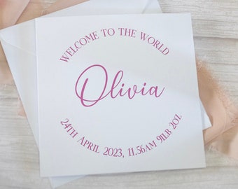 New Baby girl  Card, Welcome to the world, Baby Girl, Personalised Card