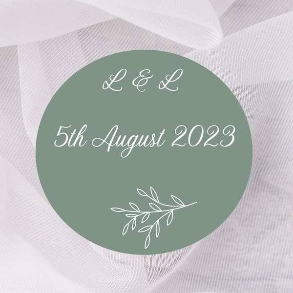 Sage Green Initials Stickers,  Personalised Wedding Labels, Wedding Favour Stationery, Save The Date Stickers, DIY Confetti Labels