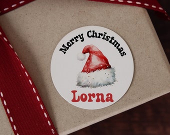 Personalised name Santa hat Stickers, classic Christmas Labels, Christmas Gift Labels, Santa Christmas Stickers, Envelope Seals,