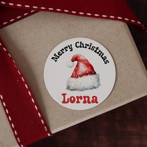 Naklejki z imieniem na czapkę Mikołaja, klasyczne etykiety świąteczne, etykiety na prezenty świąteczne, naklejki świąteczne z Mikołajem, pieczęcie na koperty,