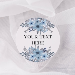 Blue wedding stickers, wedding labels, Floral blue stickers, wedding favours, thank you stickers, custom wedding stickers