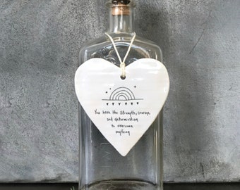 Aching Arms Hanging porcelain heart Loved You Yesterday.. East Of India
