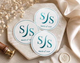 Personalised Wedding Stickers, Foil Monogram Wedding Labels, Custom Initial Wedding Seals, Wedding Favour Stickers, Envelope Seals