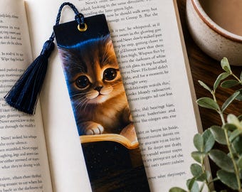 Cute Cat Bookmark, Kitten Reading Bookmark, Book Lover Gift, Cat Lover Gift, Animal Book Mark, Reader Gift, Literary Gift