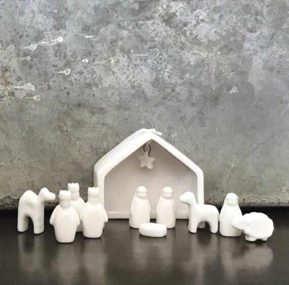 Porcelain Christmas Nativity Set White Nativity Scene Etsy UK