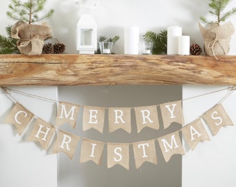 Merry Christmas Bunting, Rustic Bunting, fireplace Banner, Christmas Decorations