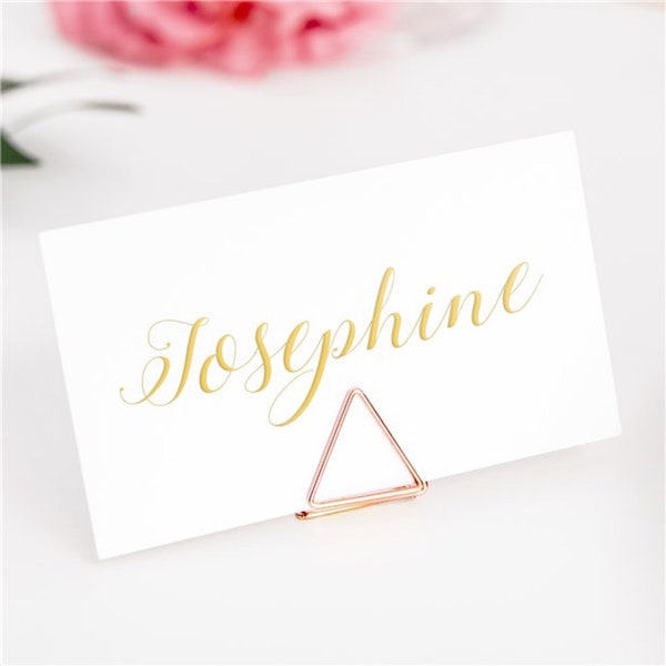 Rose Gold Metal Triangle Place Card Holders, Place Name Holder Stand, Place Card Holders, Wedding Centrepiece, Gold Wedding Decor