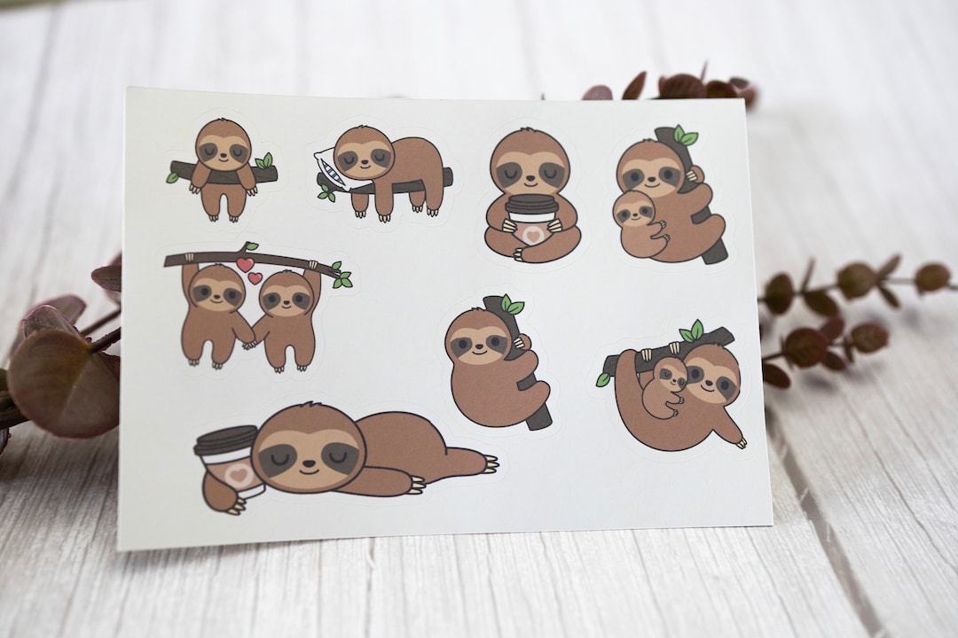 Sloth Vector Stickers Sloth Stickers, Sticker Sheets, Journal Stickers, - Etsy