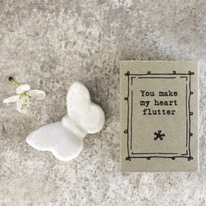 Matchbox Gift Porcelain Butterfly Ornament, Porcelain Butterfly Gift, Porcelain Gift, Home Gift, You make my heart flutter image 3