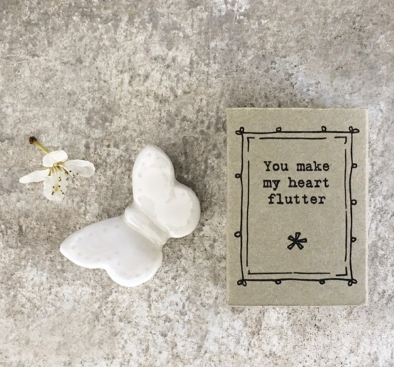 Matchbox Gift Porcelain Butterfly Ornament, Porcelain Butterfly Gift, Porcelain Gift, Home Gift, You make my heart flutter image 3