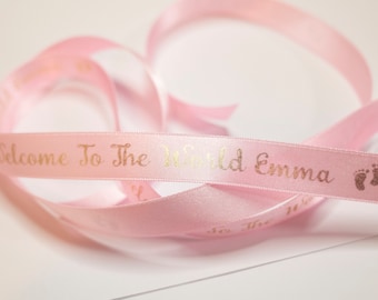 Baby Shower Personalised Ribbon, New Baby Ribbon, Baby Shower Gift Wrap, Custom Ribbon, 1m lengths 15mm width