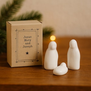 Mini Porcelain Nativity Set , Jesus Mary Joseph Christmas Decor ,Small Modern Manger Scene