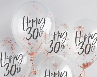 30th Rose gold confetti Birthday Balloons, Rose Gold Confetti Birthday Decorations, Milestone Birthday Balloons, 30th Party Balloons