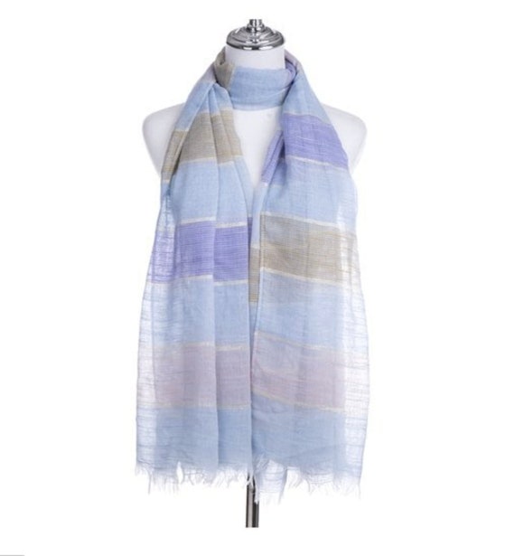 Pale Blue Stripped Ladies Scarf Christmas Gift for Her Women s
