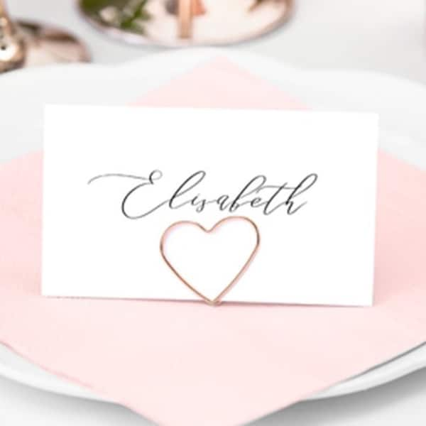 Rose Gold Metal Heart Place Card Holders, Place Name Holder Stand, Place Card Holders, Wedding Centrepiece, PK 10