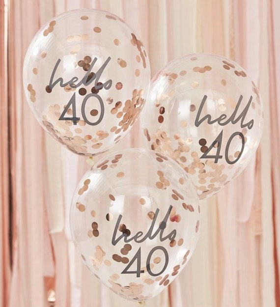 5 Hello 40 Birthday Balloons Rose Gold Confetti Balloons | Etsy