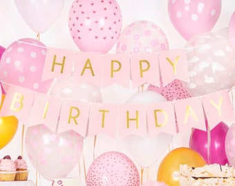 Happy Birthday Banner, Pink and Gold Banner, Birthday Decorations