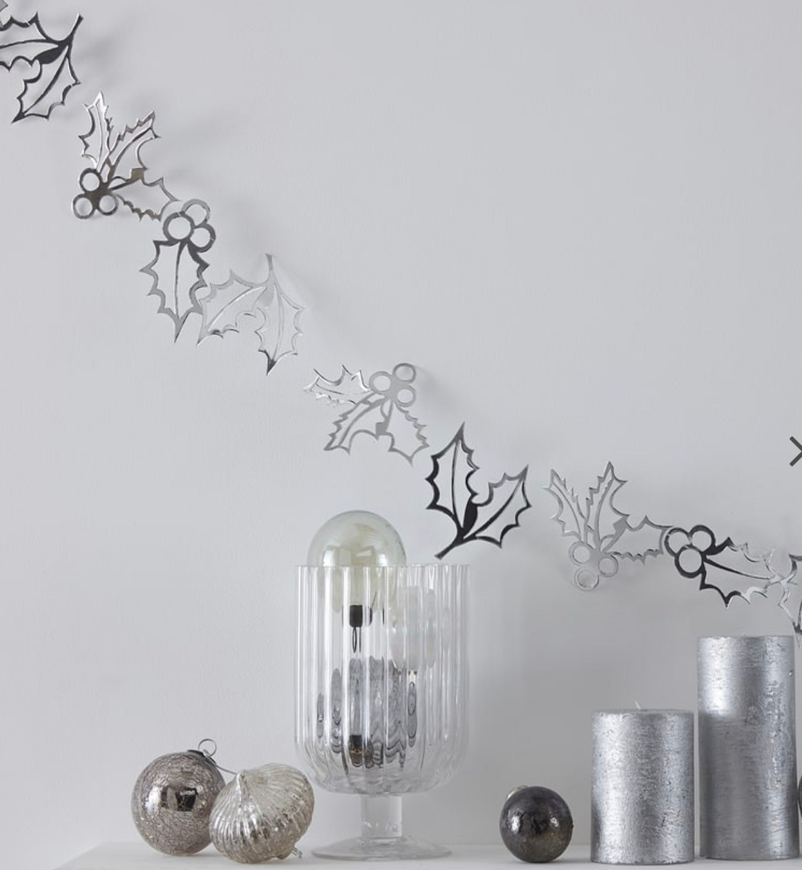 Silver Holly Christmas Decorations, Garland, Festive Holiday Season Bunting, Bunting