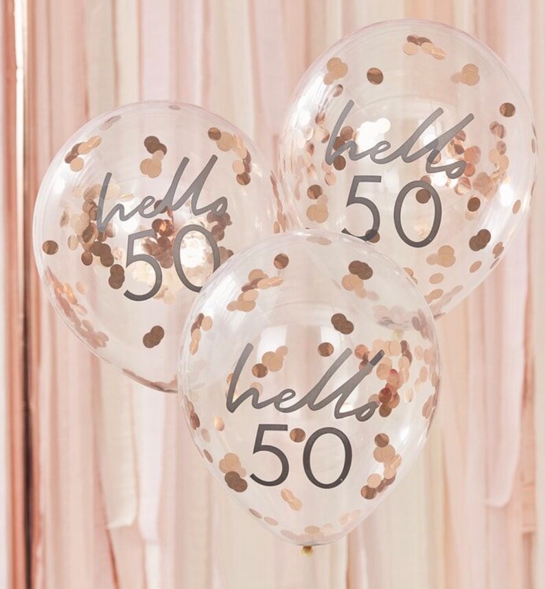 5 Hello 50th Birthday Balloons Rose Gold Confetti Balloons | Etsy