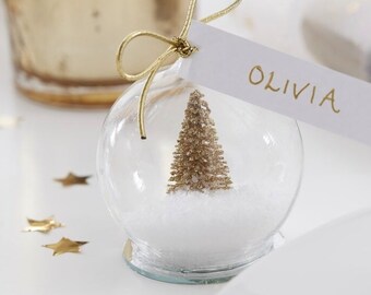 Gold  tree globe Christmas place card settings, winter wedding, Christmas Decor