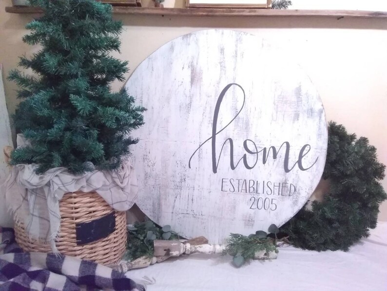 Rustic Weathered Round Wood Home SignDistressed Wall Decor20-30 solid wood circle signwelcomeentrywayhome wall decorshelf decorhome