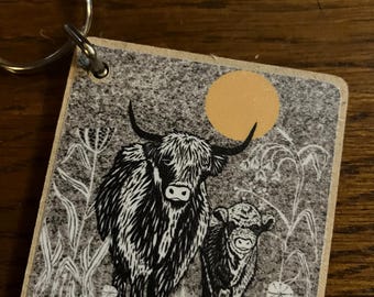 Highland cow keyring