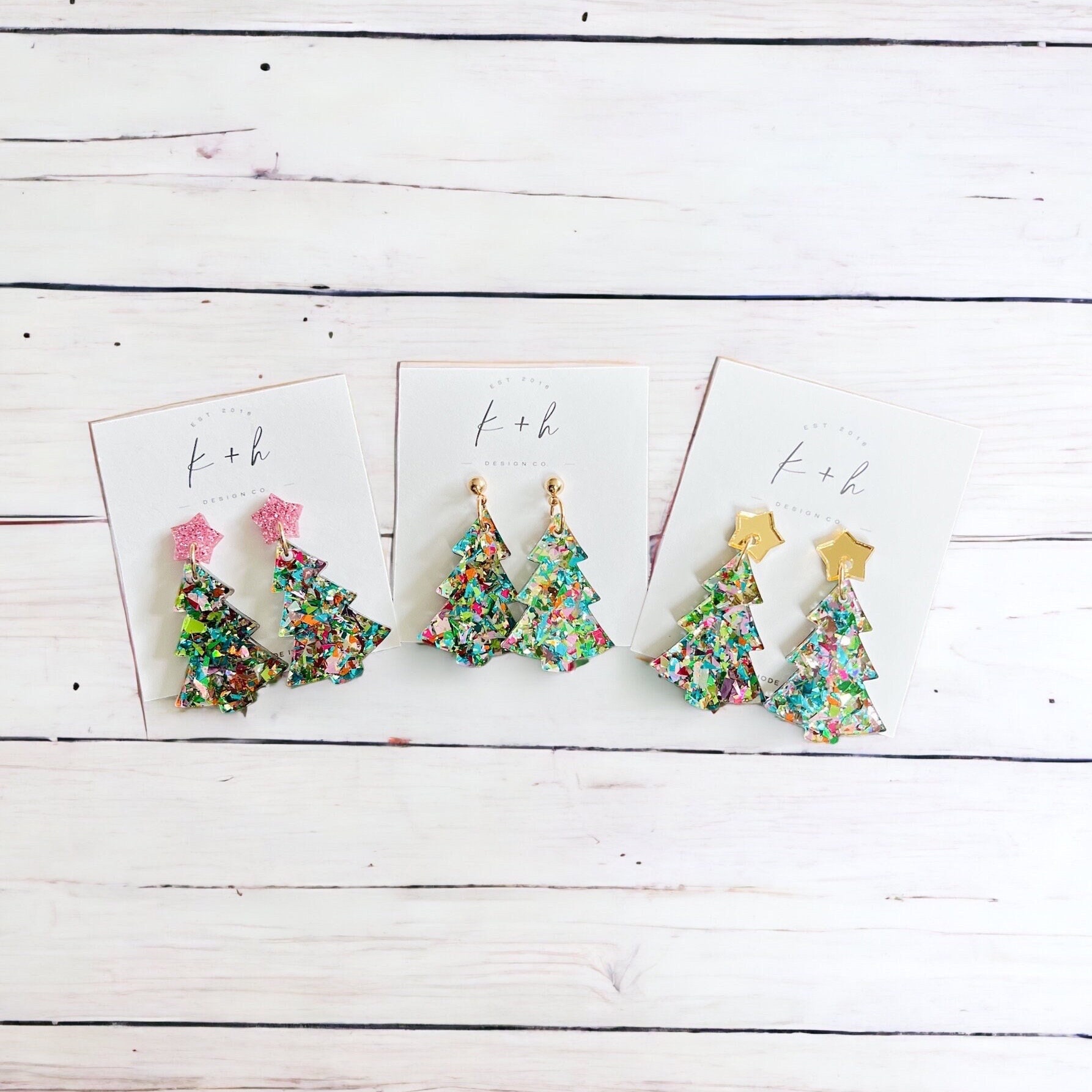 Pastel Holiday Confetti Christmas Tree Earrings, Glittery Tree Earring, Holiday Tree Earrings, Fun Christmas Earrings, Xmas Glitter Earrings