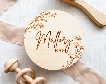 Floral Birth Announcement Sign - Engraved Wooden Name Sign - Name Announcement Plaque - Wooden Nursery Decor - Baby Shower Gift