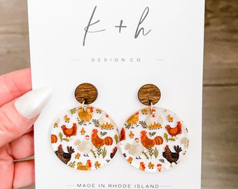 Chicken Lover Earrings - Farm Animal Acrylic Earrings - Cow Earrings - Statement Chicken Earrings - Farmyard Animal Earrings - Pig - Goat