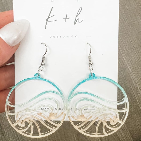 Beach Earrings - Ocean Earrings - Lightweight Earrings - Wave Earrings - Summer Earrings - Cute Earrings - Fun Earrings - Vacation Earrings