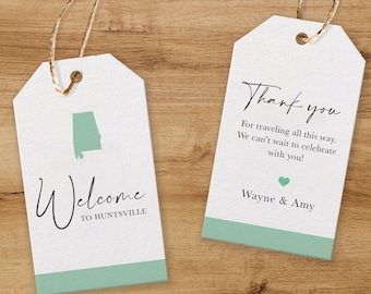 welcome tags for wedding bags /  personalized state welcome tag / Out of State Wedding / Out of Country / welcome gift tags / hotel gift tag