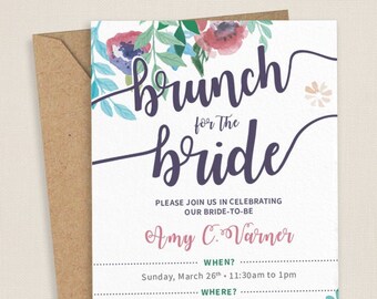 Brunch invitation, Floral Bridal Shower Invitation, Bridal Tea Party, Printable Bridal Brunch Invite, Brunch and Bubbly Bridal Shower Invite