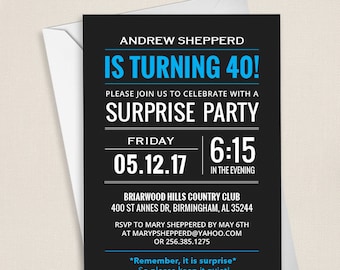 Surprise Adult Birthday Invitation, Mens birthday invitations