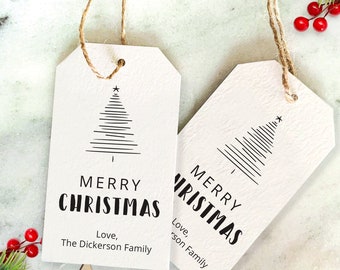 Custom Christmas Tree Gift Tags / Personalized Merry Christmas Tags / Neighbor Christmas treat Set of 20