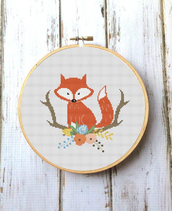 Fox cross stitch pattern modern PDF