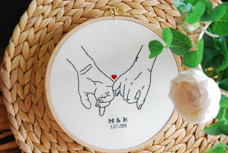 2nd Anniversary gift for wife, husband Cotton anniversary for her or him Personalized wedding present Embroidery image 6