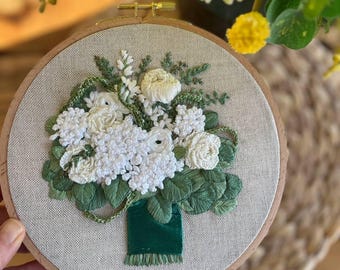 Regalo di anniversario in cotone con bouquet floreale ricamato, decorazione murale per il secondo anniversario di matrimonio, regalo personalizzato con data