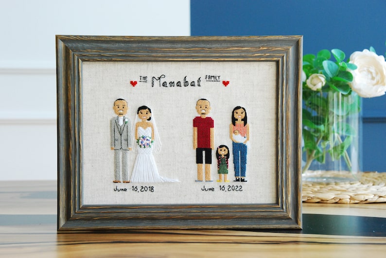 4th anniversary for her, him Personalized family gift Fourth Anniversary Gift 4 Year Anniversary Linen Silk 2nd Cotton Anniversary Gift Wood frame