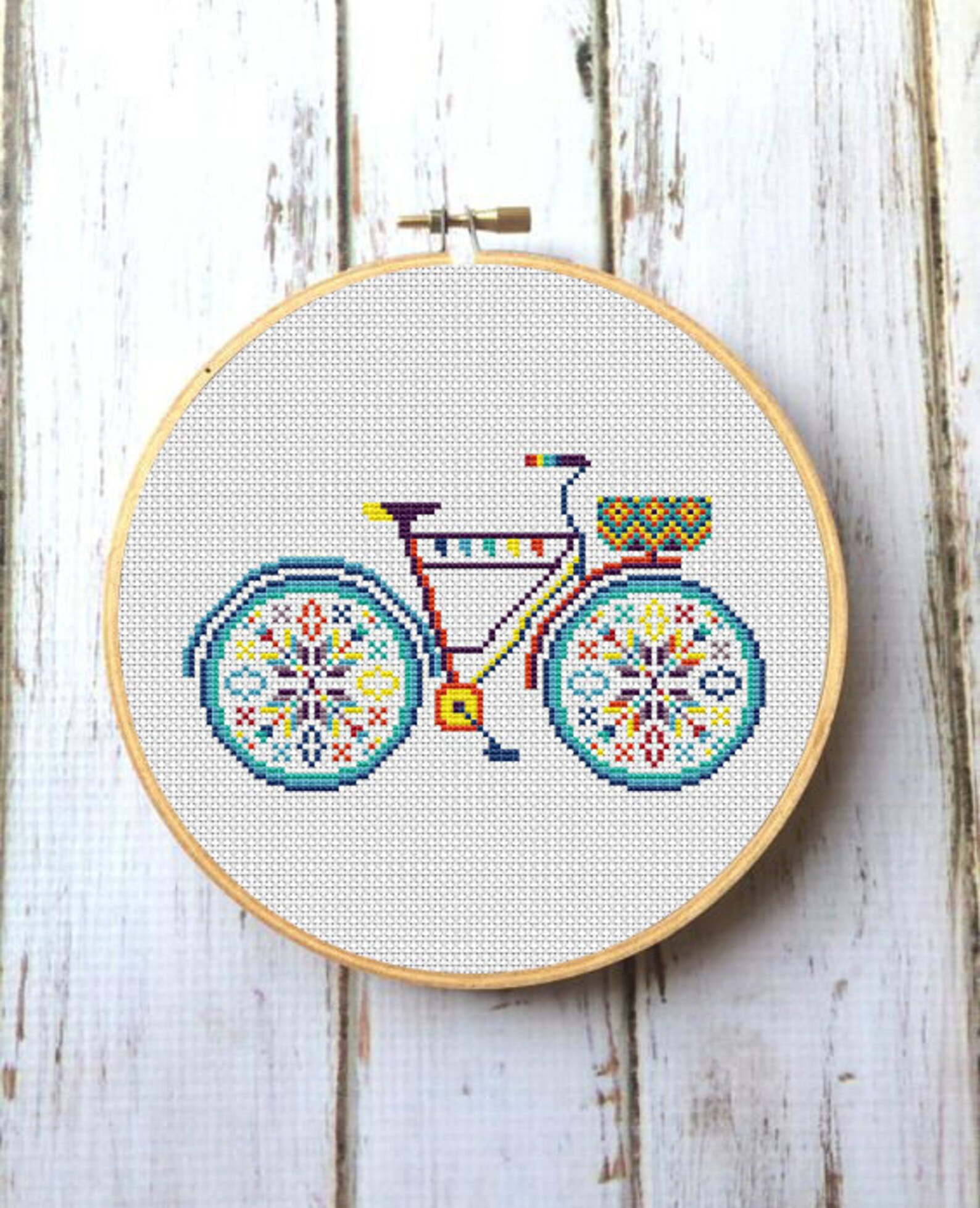 Colorful Bicycle Cross Stitch Pattern for beginner PDF Modern Etsy