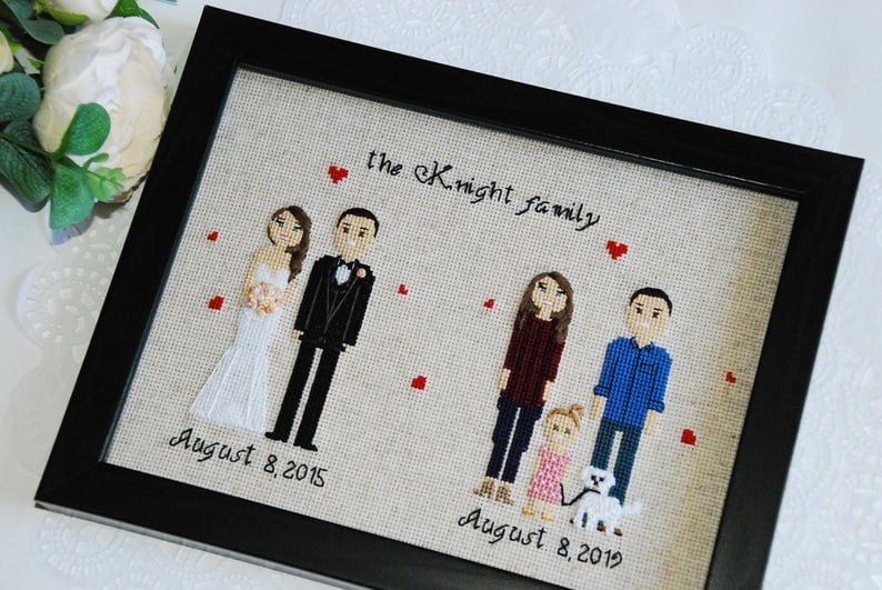 4th anniversary for her, him Personalized family gift Fourth Anniversary Gift 4 Year Anniversary Linen Silk 2nd Cotton Anniversary Gift Black frame