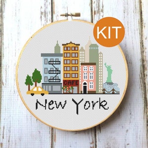 New York Cross stitch  KIT, Modern City, Travel Cross stitch, Cross stitch World, Needlepoint Kits, Embroidery designs, Cross designs X034