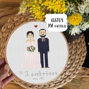 Custom Wedding Portrait Cross Stitch Pattern: Family Keepsake (PDF Pattern)